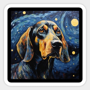 Black and Tan Coonhound Dog Painted in Starry Night style Sticker